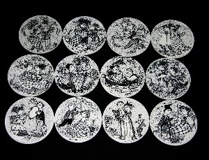 Bjorn Wiinblad 12 month plates in black and white