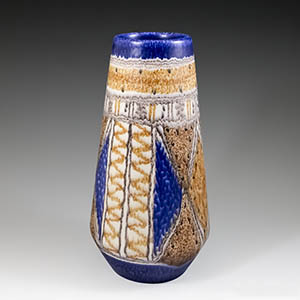 Michael Andersen & Son, medium-sized vase in orange, blue and white, production number 5751