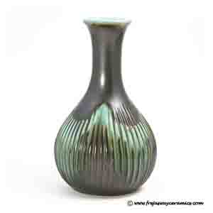 michael andersen brown & turquoise vase with a grooved surface