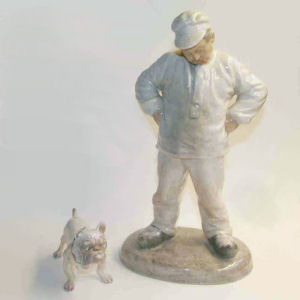 figurines by ging and grondahl, a mason and his dog
