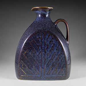 carl harry stalhane for rorstrand sweden blue jug/flask vase with brown and gold accents cdk
