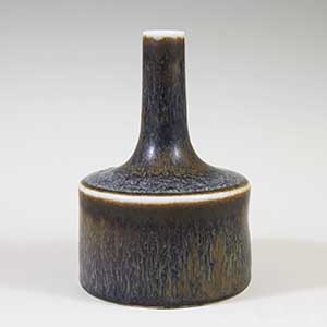 carl-Harry Stalhane for rorstrand, cabinet vase in a blue-grey and brown haresfur glaze