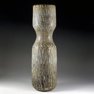 gunnar nylund for rorstrand tall wasp-waisted vase with a running brown and tan glaze