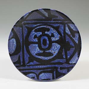 royal copenhagen small decorative dish part of Nils Thorsson's series of vases in a blue design with runic shapes