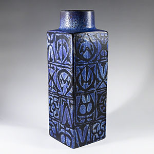 Nils Thorsson for Royal Copenhagen blue Baca chimney vase, runic design