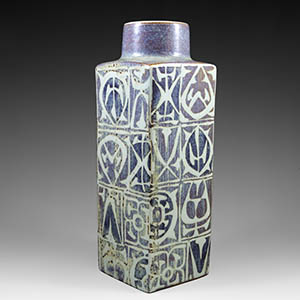 Royal Copenhagen tall baca vase designed by Nils Thorsson with rune-like design. 226 over 3259