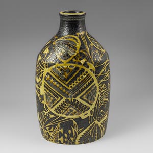 Royal Copenhagen brown and yellow bottle vase baca line designed by Nils Thorsson