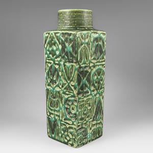 Royal Copenhagen Baca chimney vase designed by Nils Thorsson with a green and black pattern