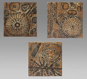 Royal Copenhagen set of 3 different tiles from Nils Thorsson's Sunflower series