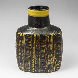 Royal Copenhagen Nils Thorsson Baca brown & gold flask vase 724 over 3207