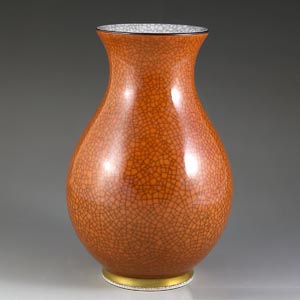 royal copenhagen orange crackle glaze vase, thorkild olsen 212 over 3474