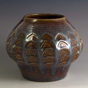 soholm blue and brown oval vase on a base designed by einar johansen product number 3113