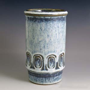 soholm blue vase designed by maria philippiinscribed geometric pattern around the bottom