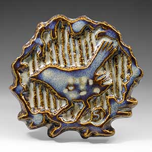 Relief /wall plaque by Svend Aage Jensen for Soholm ceramics of Bornholm, motif, a blue bird Un-numbered.