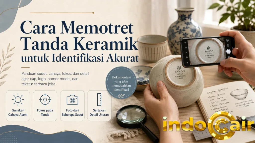 Kolektor memotret tanda pada bagian dasar keramik untuk identifikasi akurat