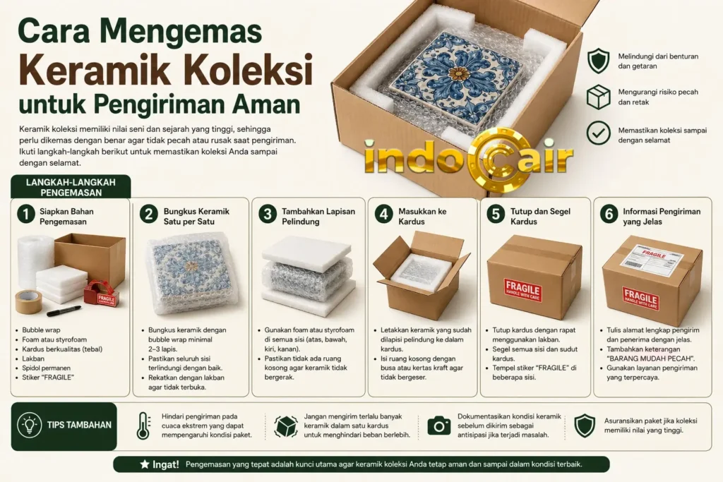 Keramik koleksi dibungkus dengan bantalan dan kotak untuk pengiriman aman