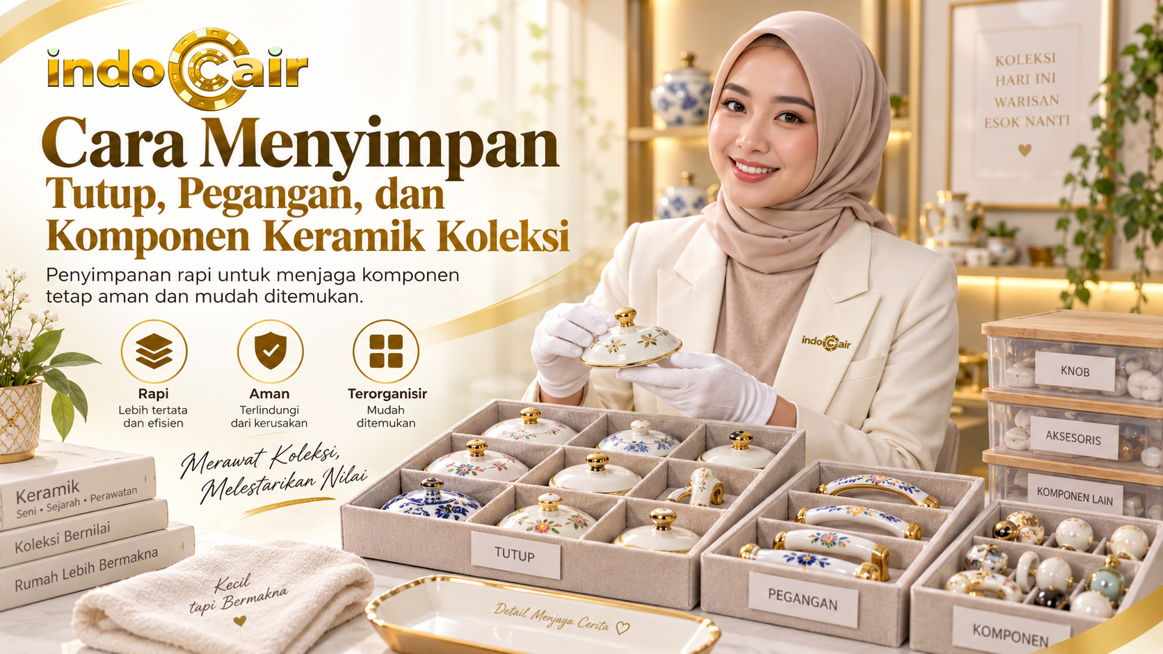Cara Menyimpan Tutup, Pegangan, dan Komponen Keramik Koleksi