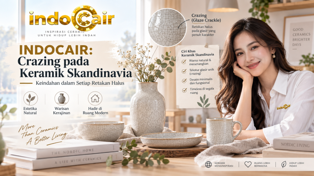 INDOCAIR membahas crazing pada keramik Skandinavia berupa retakan halus pada lapisan glasir dengan karakter desain natural dan minimalis.